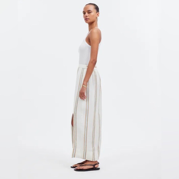 Madewell 100% Linen Striped Column Maxi Skirt XS Side Slit Summer - Picture 2 of 11